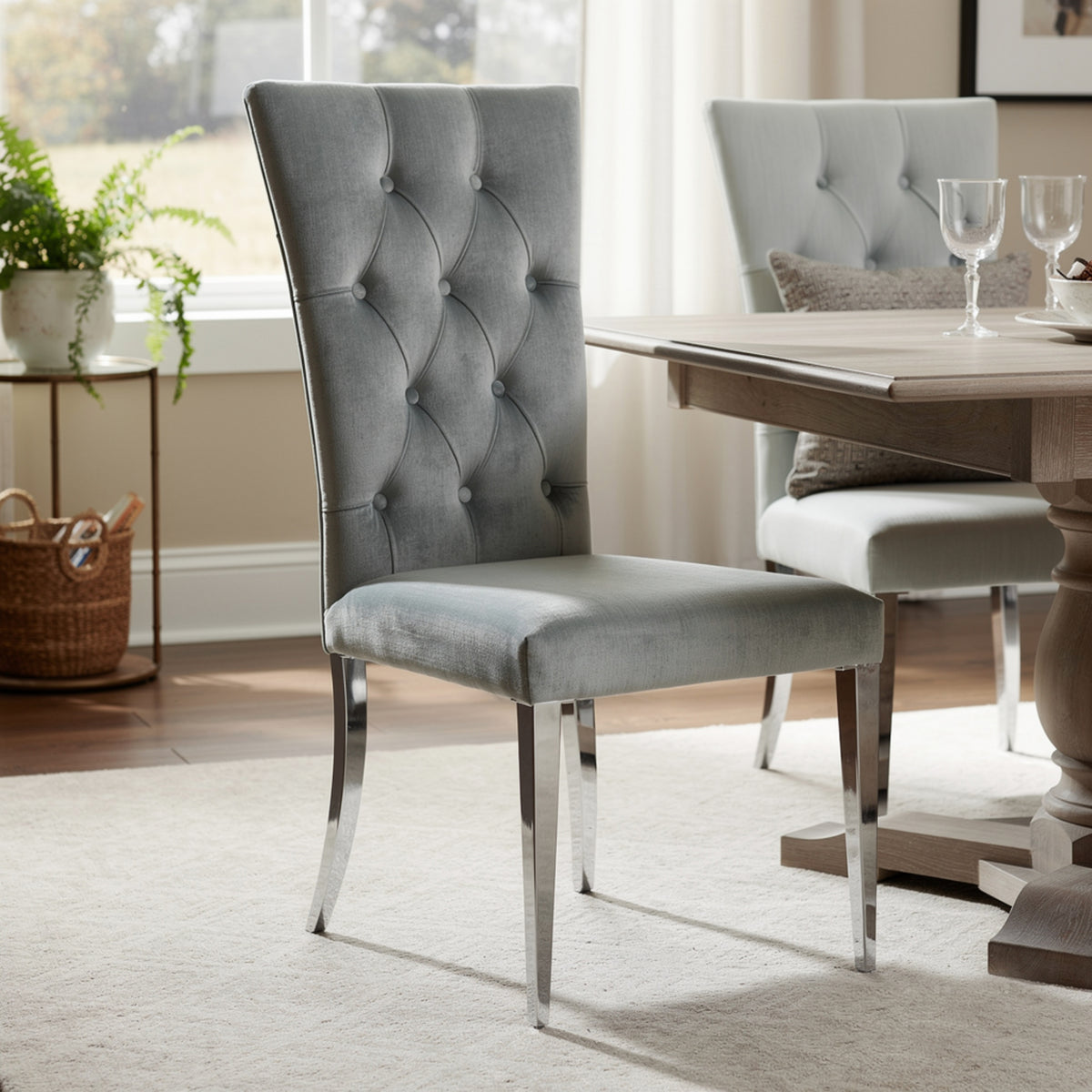 Kery 20 Inch Set of 2 Side Chairs, Gray Velvet, Tall Flared Tufted Back  - BM297196