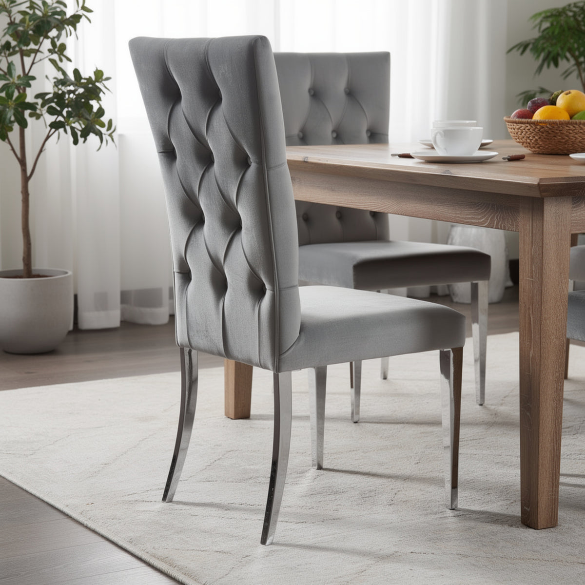 Kery 20 Inch Set of 2 Side Chairs, Gray Velvet, Tall Flared Tufted Back  - BM297196