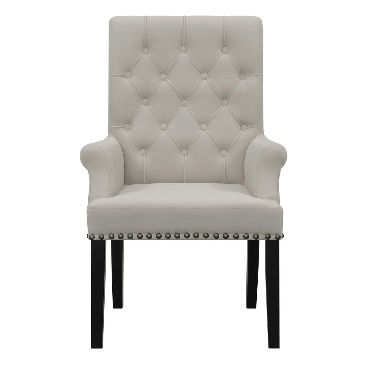 Ali 27 Inch Accent Armchair, Light Gray Fabric Button Tufted Rolled Back