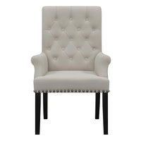 Ali 27 Inch Accent Armchair, Light Gray Fabric Button Tufted Rolled Back