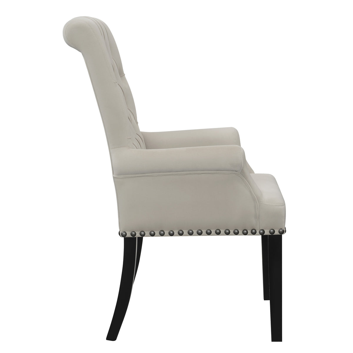 Ali 27 Inch Accent Armchair, Light Gray Fabric Button Tufted Rolled Back
