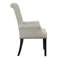 Ali 27 Inch Accent Armchair, Light Gray Fabric Button Tufted Rolled Back