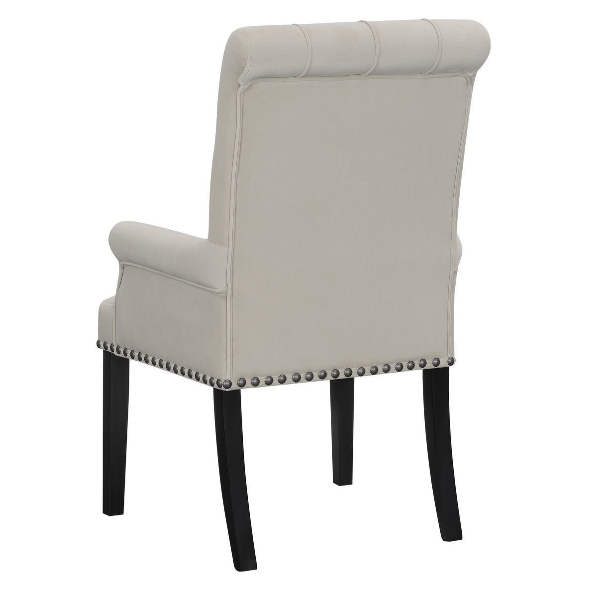 Ali 27 Inch Accent Armchair, Light Gray Fabric Button Tufted Rolled Back
