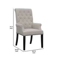 Ali 27 Inch Accent Armchair, Light Gray Fabric Button Tufted Rolled Back