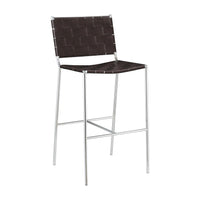 Anx 29 Inch Barstool, Chrome Metal Legs, Brown Faux Leather Band Weaving  - BM297216