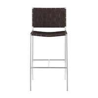 Anx 29 Inch Barstool, Chrome Metal Legs, Brown Faux Leather Band Weaving  - BM297216