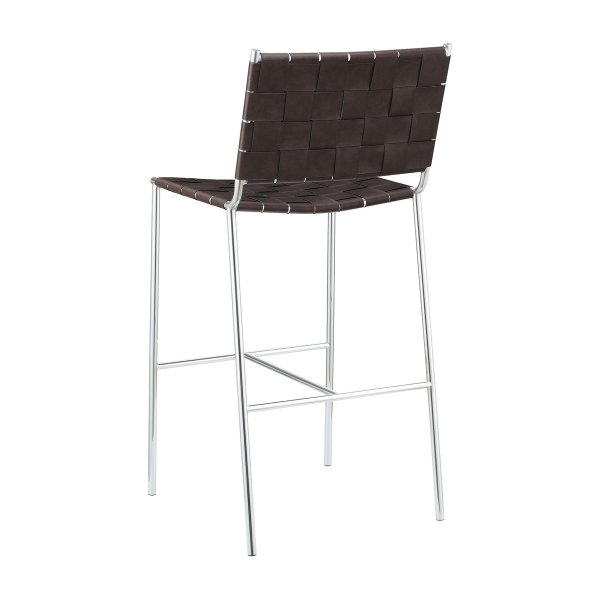 Anx 29 Inch Barstool, Chrome Metal Legs, Brown Faux Leather Band Weaving  - BM297216
