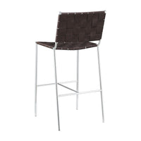 Anx 29 Inch Barstool, Chrome Metal Legs, Brown Faux Leather Band Weaving  - BM297216