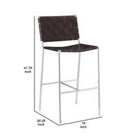 Anx 29 Inch Barstool, Chrome Metal Legs, Brown Faux Leather Band Weaving  - BM297216