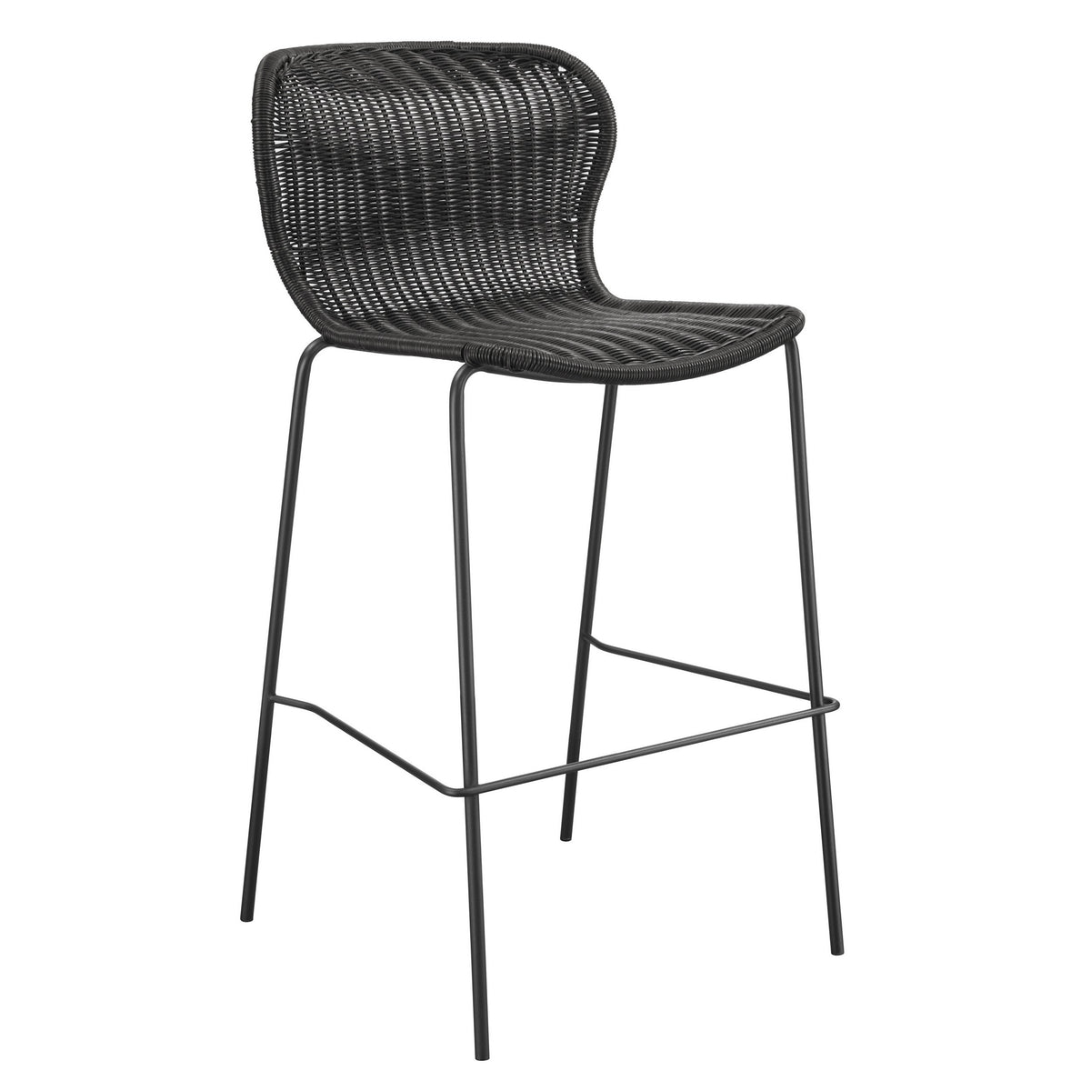 Qob 30 Inch Set of 2 Barstools, Brown Woven Rattan Seat, Metal Frame  - BM297218