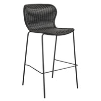 Qob 30 Inch Set of 2 Barstools, Brown Woven Rattan Seat, Metal Frame  - BM297218
