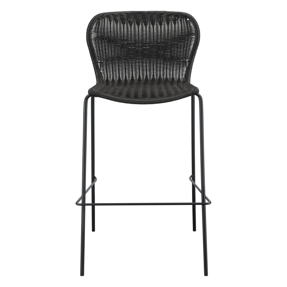 Qob 30 Inch Set of 2 Barstools, Brown Woven Rattan Seat, Metal Frame  - BM297218