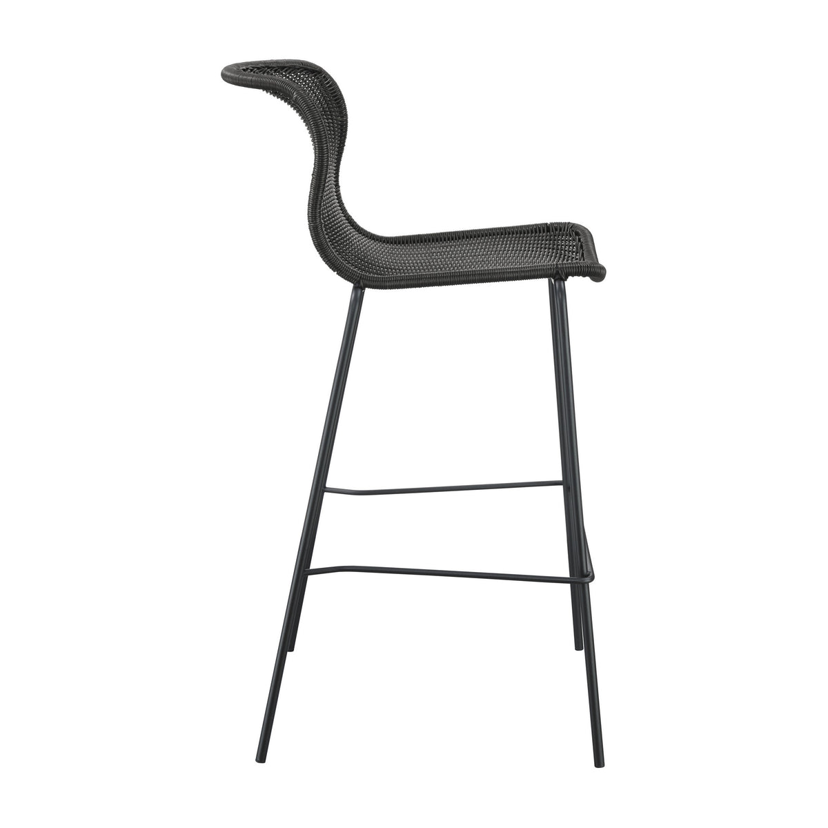 Qob 30 Inch Set of 2 Barstools, Brown Woven Rattan Seat, Metal Frame  - BM297218