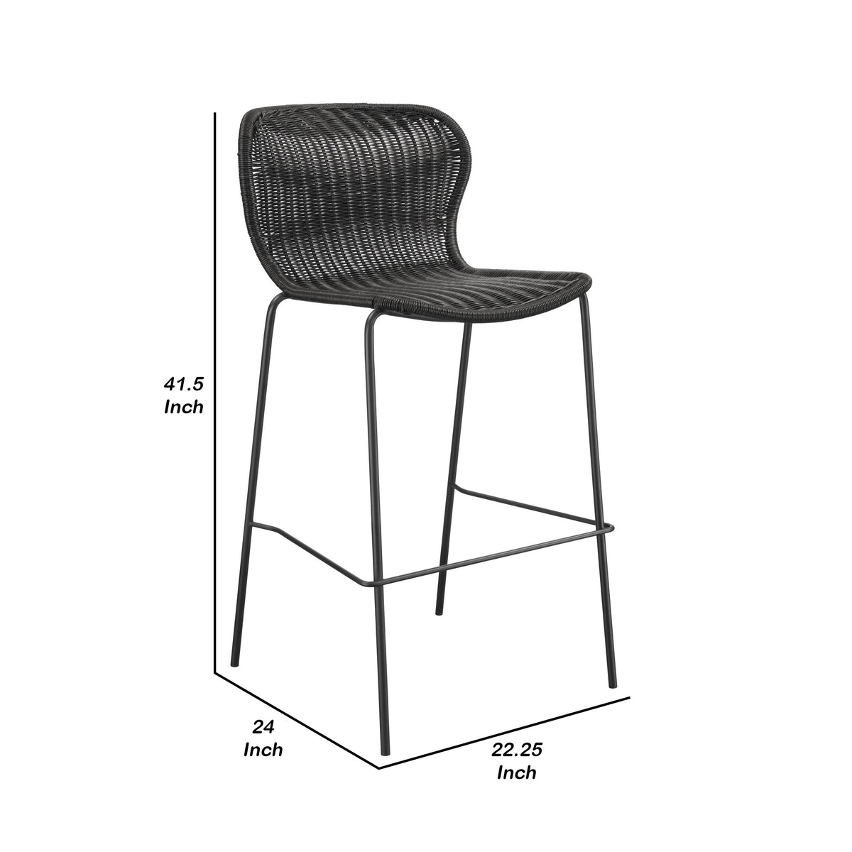 Qob 30 Inch Set of 2 Barstools, Brown Woven Rattan Seat, Metal Frame  - BM297218