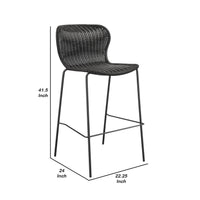 Qob 30 Inch Set of 2 Barstools, Brown Woven Rattan Seat, Metal Frame  - BM297218
