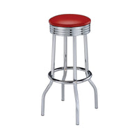 30 Inch Set of 2 Retro Barstools, Retro Red Faux Leather Seats, Chrome Legs  - BM297226