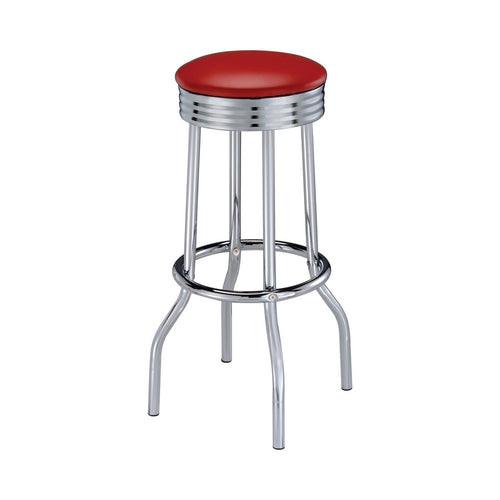 30 Inch Set of 2 Retro Barstools, Retro Red Faux Leather Seats, Chrome Legs  - BM297226