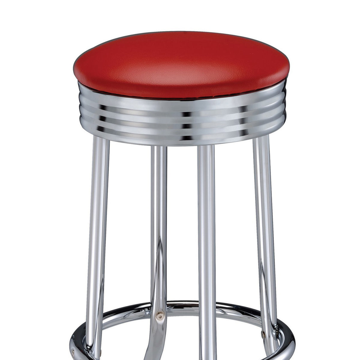 30 Inch Set of 2 Retro Barstools, Retro Red Faux Leather Seats, Chrome Legs  - BM297226