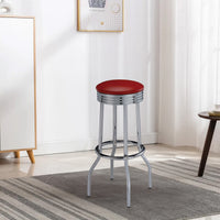 30 Inch Set of 2 Retro Barstools, Retro Red Faux Leather Seats, Chrome Legs  - BM297226