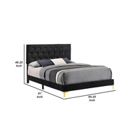 Lif Platform Queen Size Bed, Panel Tufted Headboard, Gold, Black Velvet  - BM297255