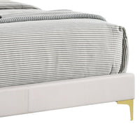 Lif Platform Queen Size Bed, Panel Tufted Headboard, Gold Legs White Velvet  - BM297258