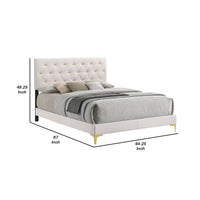 Lif Platform Queen Size Bed, Panel Tufted Headboard, Gold Legs White Velvet  - BM297258