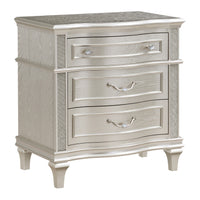Inz 32 Inch 3 Drawer Nightstand, Elegant Trim Details, Silver Finish   - BM297261
