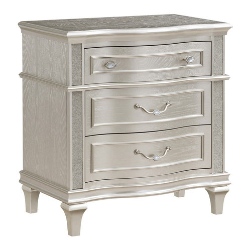 Inz 32 Inch 3 Drawer Nightstand, Elegant Trim Details, Silver Finish   - BM297261