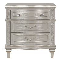 Inz 32 Inch 3 Drawer Nightstand, Elegant Trim Details, Silver Finish   - BM297261
