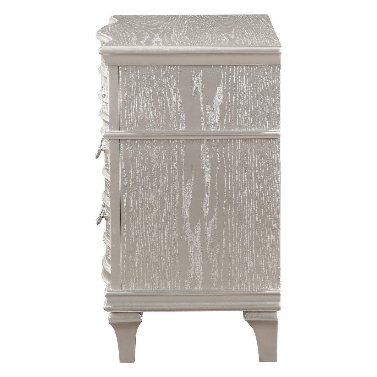 Inz 32 Inch 3 Drawer Nightstand, Elegant Trim Details, Silver Finish   - BM297261