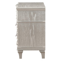 Inz 32 Inch 3 Drawer Nightstand, Elegant Trim Details, Silver Finish   - BM297261