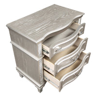 Inz 32 Inch 3 Drawer Nightstand, Elegant Trim Details, Silver Finish   - BM297261