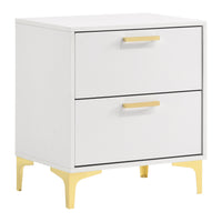 Lif 25 Inch Modern 2 Drawer Nightstand, Gold Metal Accents, Pure White  - BM297267