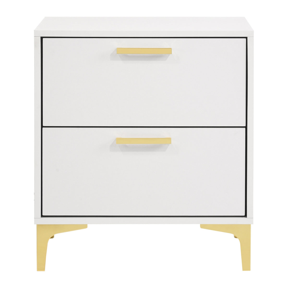 Lif 25 Inch Modern 2 Drawer Nightstand, Gold Metal Accents, Pure White  - BM297267