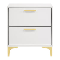 Lif 25 Inch Modern 2 Drawer Nightstand, Gold Metal Accents, Pure White  - BM297267