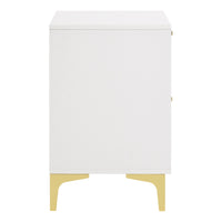 Lif 25 Inch Modern 2 Drawer Nightstand, Gold Metal Accents, Pure White  - BM297267