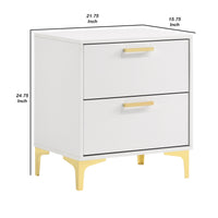 Lif 25 Inch Modern 2 Drawer Nightstand, Gold Metal Accents, Pure White  - BM297267