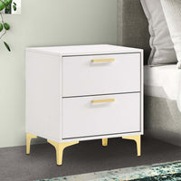 Lif 25 Inch Modern 2 Drawer Nightstand, Gold Metal Accents, Pure White  - BM297267