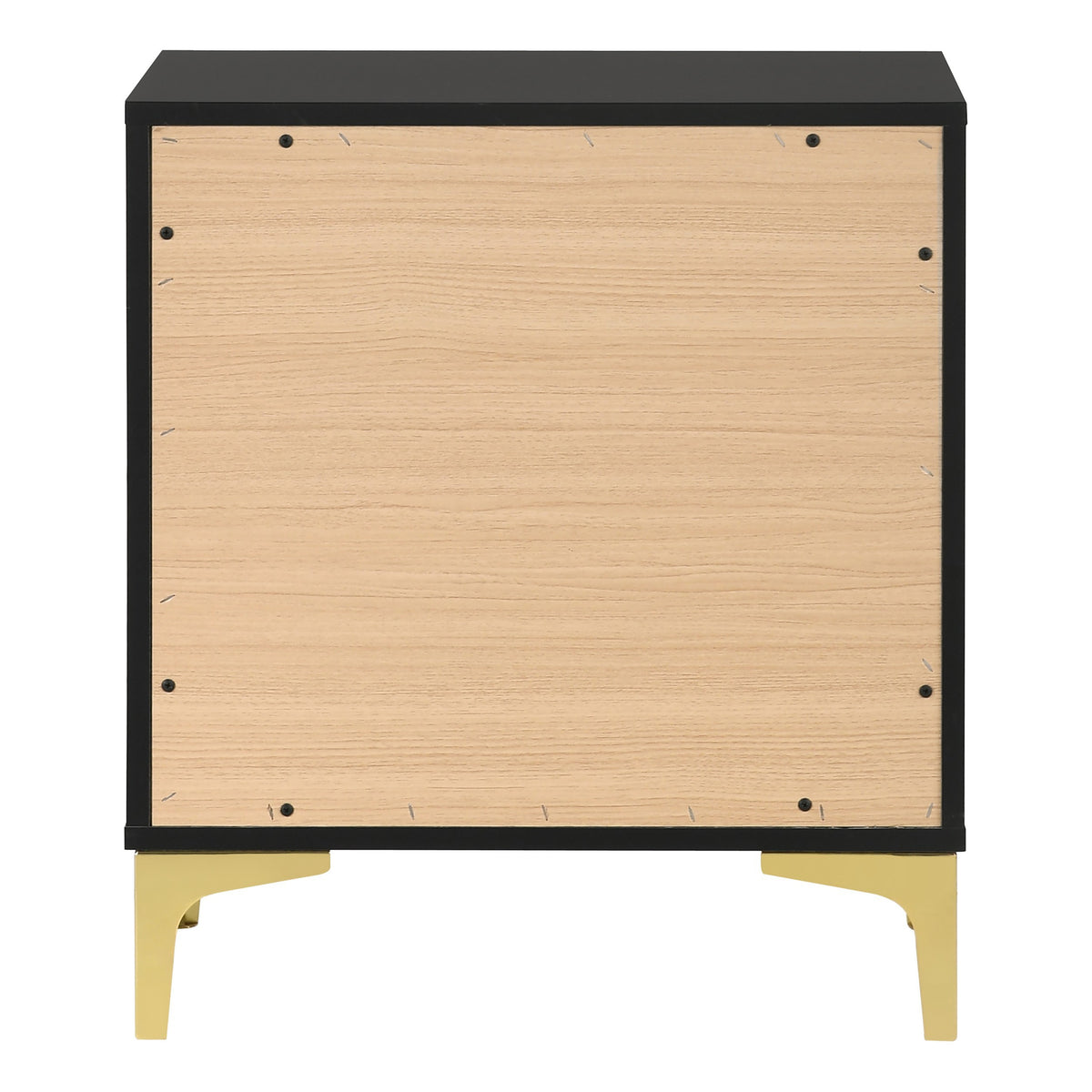 Lif 25 Inch Modern 2 Drawer Nightstand, Gold Metal Accents, Jet Black   - BM297270