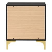 Lif 25 Inch Modern 2 Drawer Nightstand, Gold Metal Accents, Jet Black   - BM297270