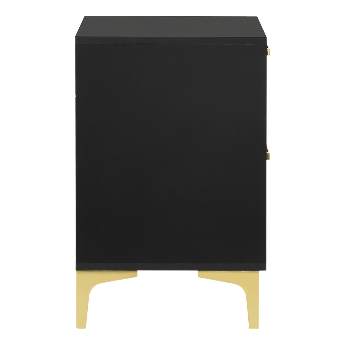Lif 25 Inch Modern 2 Drawer Nightstand, Gold Metal Accents, Jet Black   - BM297270