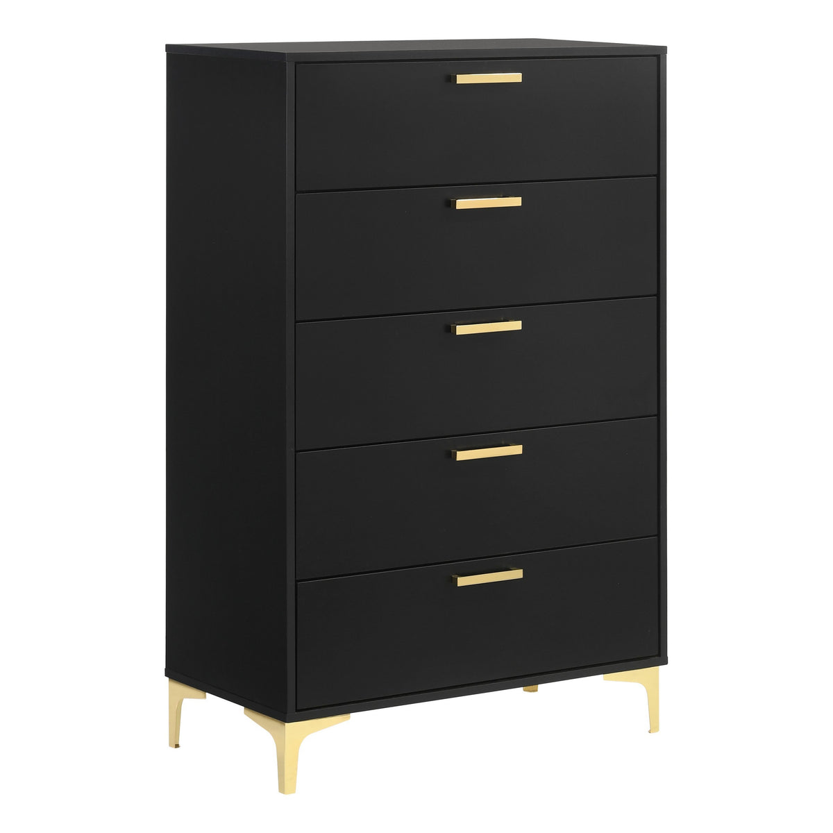 Lif 50 Inch Modern 5 Drawer Tall Dresser Chest, Gold Accents, Smooth Black  - BM297271