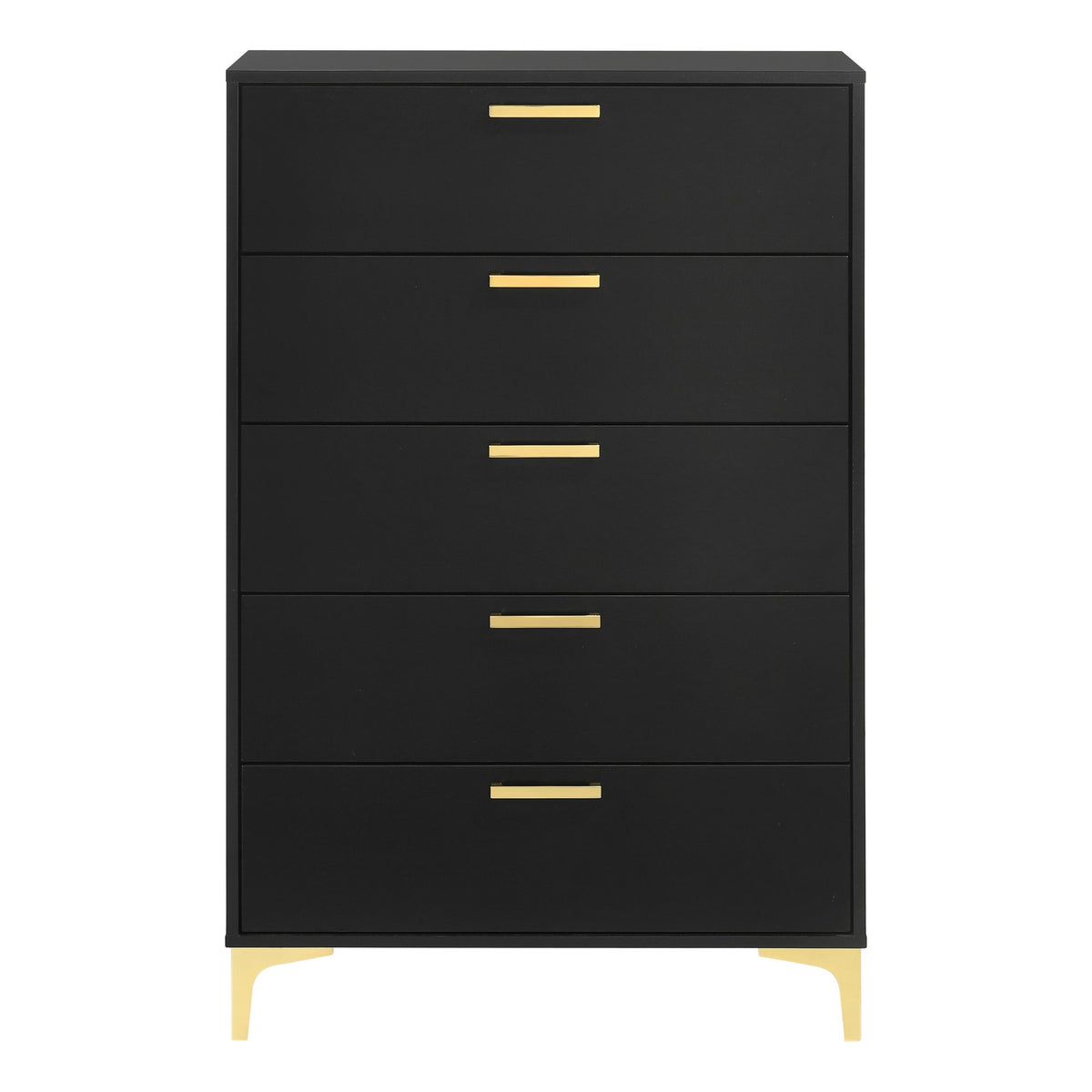 Lif 50 Inch Modern 5 Drawer Tall Dresser Chest, Gold Accents, Smooth Black  - BM297271
