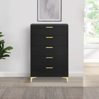 Lif 50 Inch Modern 5 Drawer Tall Dresser Chest, Gold Accents, Smooth Black  - BM297271