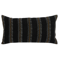 14 x 26 Lumbar Accent Throw Pillow, Hand Screen Print in Gold, Black Linen By Casagear Home