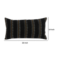 14 x 26 Lumbar Accent Throw Pillow, Hand Screen Print in Gold, Black Linen By Casagear Home