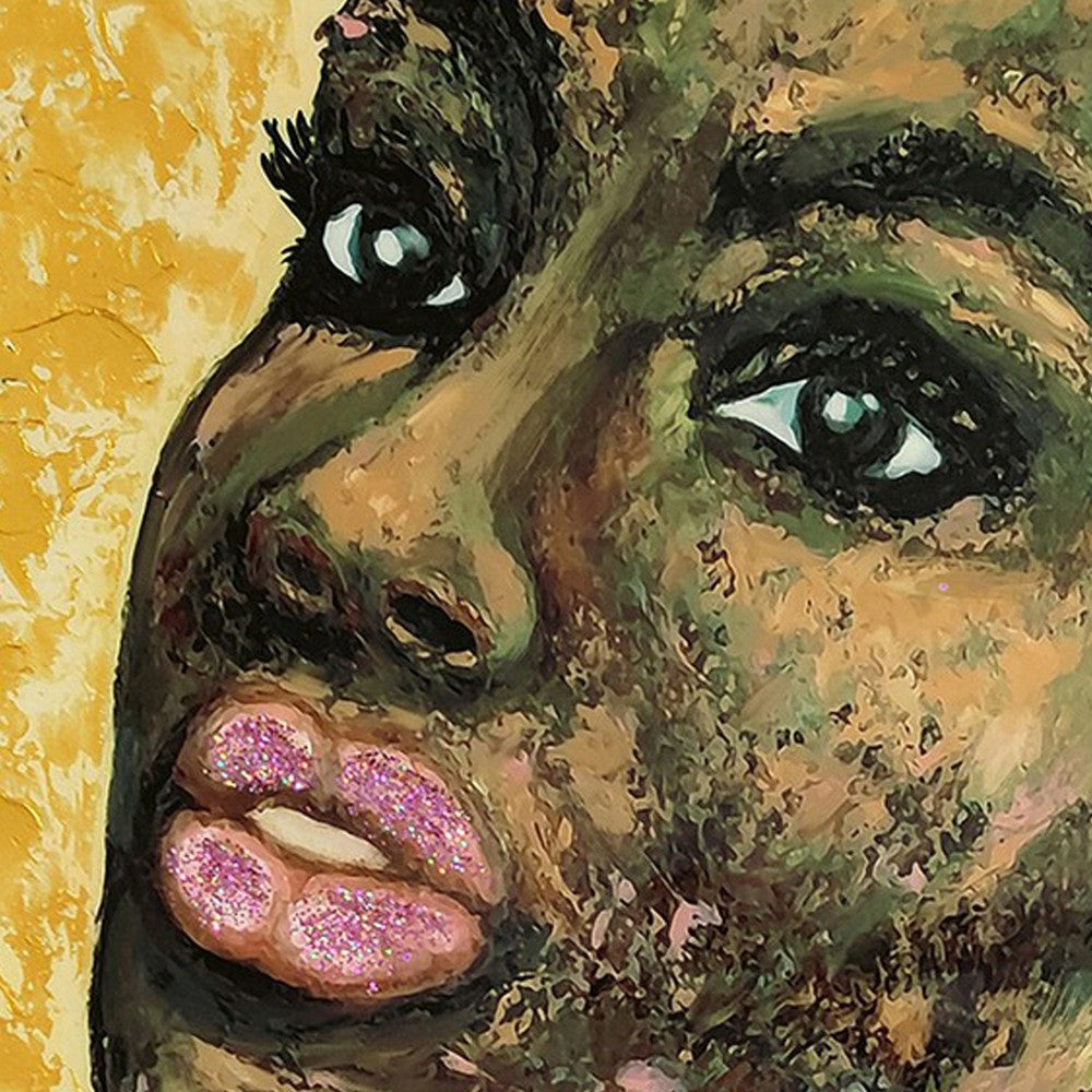 Rin 30 x 39 Hand Painted African Woman, Resin Coat, Warm Greens and Yellows - BM298931