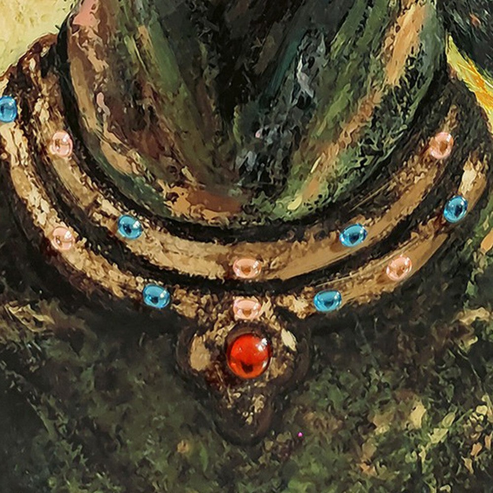 Rin 30 x 39 Hand Painted African Woman, Resin Coat, Warm Greens and Yellows - BM298931