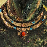 Rin 30 x 39 Hand Painted African Woman, Resin Coat, Warm Greens and Yellows - BM298931
