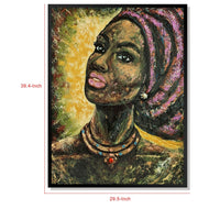 Rin 30 x 39 Hand Painted African Woman, Resin Coat, Warm Greens and Yellows - BM298931